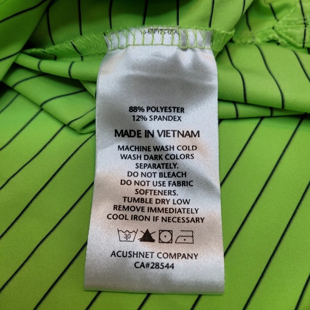 Footjoy Golf Polo Shirt Mens L Lime Green Blue Pin Stripe Performance‎ (Read)